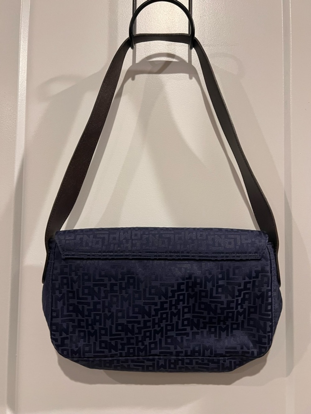 Longchamp Navy shoulder Bag with Brown leather Strap - Picture 3 of 5